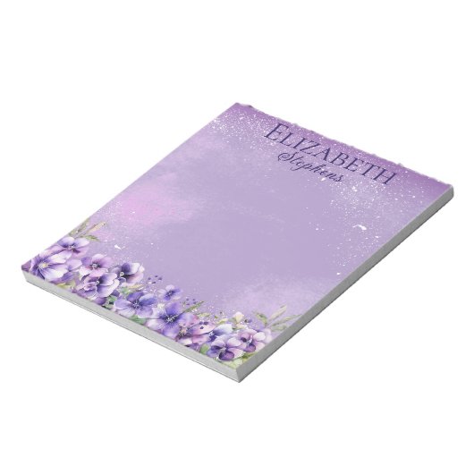 Bloc-note Elegant Purple Violets Boho Floral - Name (Tourné)