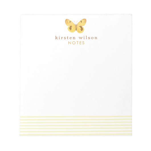 Bloc-note Elégant rayures jaunes et papillon - Personnalisé (Devant)
