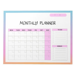 Bloc-note Élégant rose blanc blanc vierge Calendrier mensuel