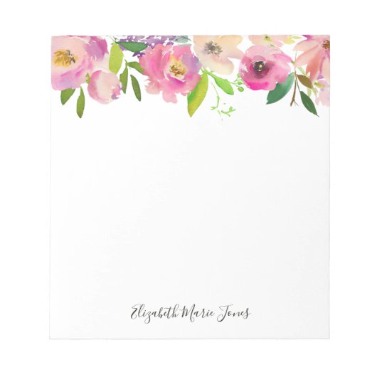 Bloc-note Elégant rose floral pastel Aquarelle Peony (Devant)