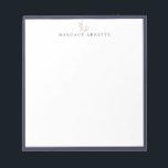 Bloc-note Élégant Rose Gold Botanique Branche Bleu Cadre<br><div class="desc">Élégant logo de branche botanique de la ligne d'or rose avec cadre bleu éclipse,  personnalisé avec nom,  bloc-notes. Le style et la couleur de la police de texte peuvent être customisés.</div>