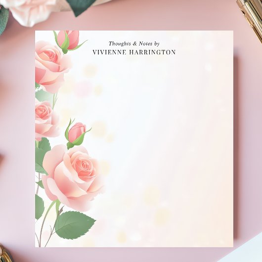 Bloc-note Élégant rose Roses Floral Nom personnalisé
