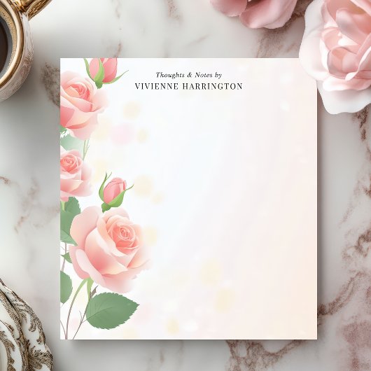 Bloc-note Élégant rose Roses Floral Nom personnalisé