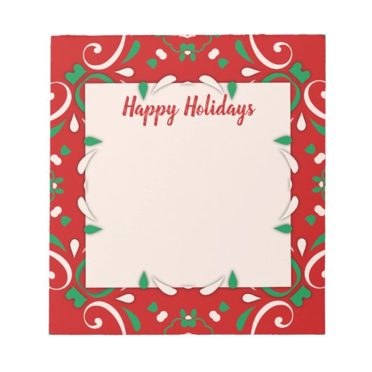 Bloc-note Elégant Rouge Vert Blanc Noël Frontière Joyeuses F (Devant)