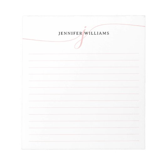 Bloc-note Élégant Script Blush rose moderne Monogramme Linne (Devant)