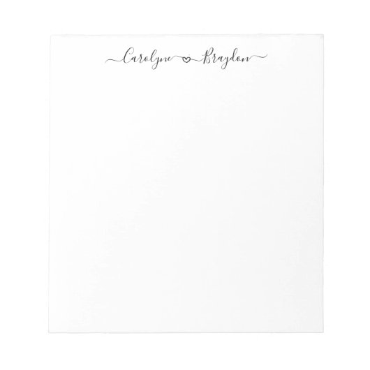 Bloc-note Élégant Script Coeur Couple Nom Mariage Nouveau ma (Devant)