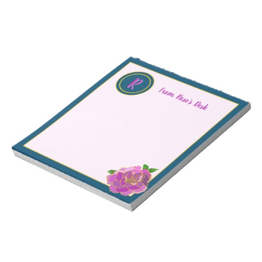 Bloc-note Élégant script de monogramme rose rose (Tourné)