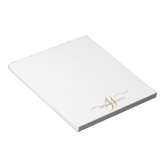 Bloc-note Élégant Script Gold Monogramme Initiales Nom (Incliné)