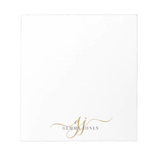 Bloc-note Élégant Script Gold Monogramme Initiales Nom