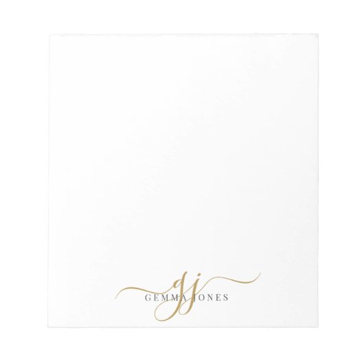 Bloc-note Élégant Script Gold Monogramme Initiales Nom (Devant)