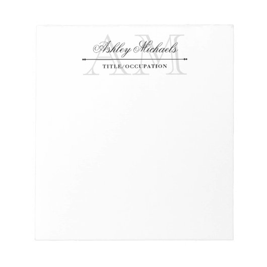 Bloc-note Elegant Script Gray 2 Initial Monogram Name Title (Devant)