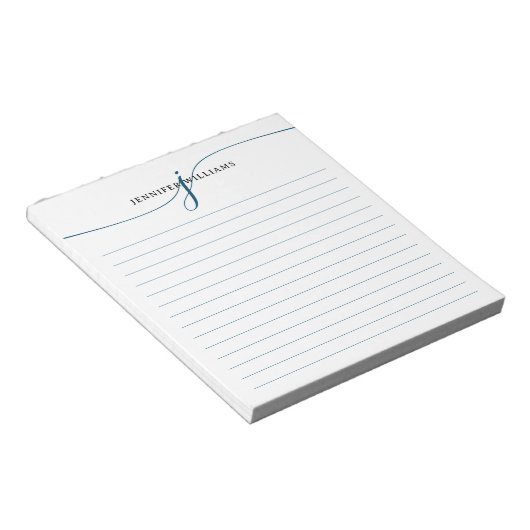 Bloc-note Élégant Script Marine Bleu Moderne Monogramme Line (Incliné)