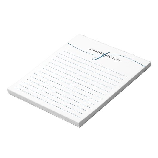 Bloc-note Élégant Script Marine Bleu Moderne Monogramme Line (Tourné)