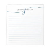 Bloc-note Élégant Script Marine Bleu Moderne Monogramme Line (Devant)
