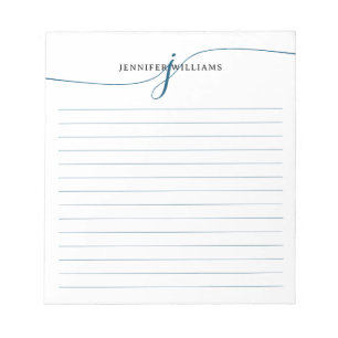 Bloc-note Élégant Script Marine Bleu Moderne Monogramme Line