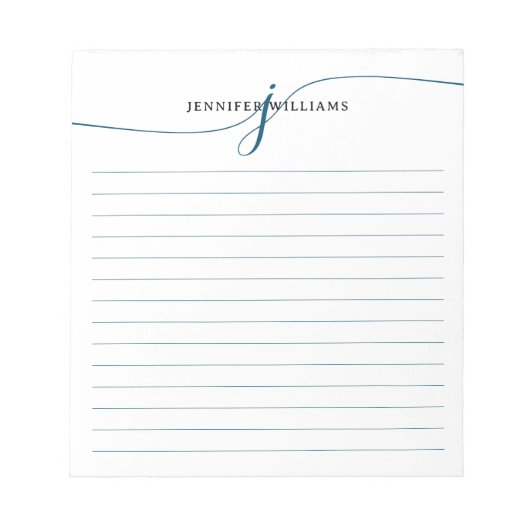 Bloc-note Élégant Script Marine Bleu Moderne Monogramme Line (Devant)