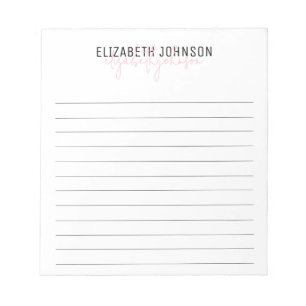 Bloc-note Élégant Script noir rose classique Linne