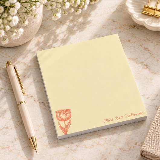 Bloc-note Élégant Script Personnalisé Fleurs Jaune Orange