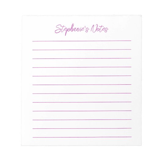 Bloc-note Élégant Script Rose Foncé Personnalisé (Devant)
