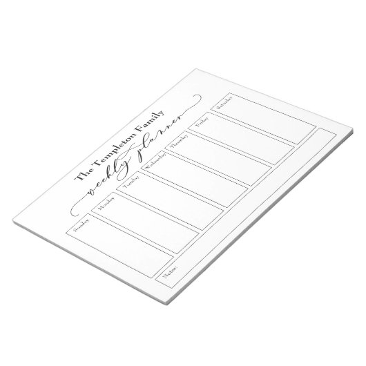 Bloc-note Élégant Script Simple Weekly Planner, Blanc (Incliné)