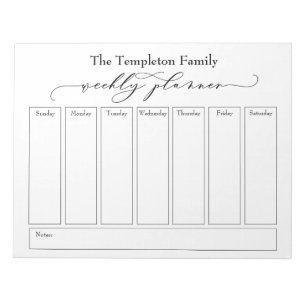 Bloc-note Élégant Script Simple Weekly Planner, Blanc