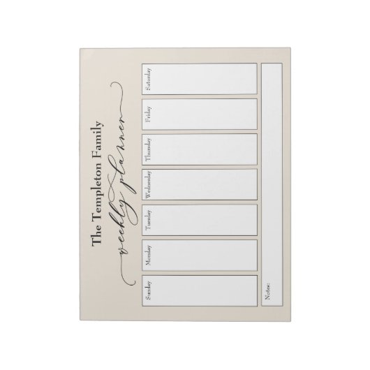 Bloc-note Élégant script Simple Weekly Planner, Cream (Tourné)