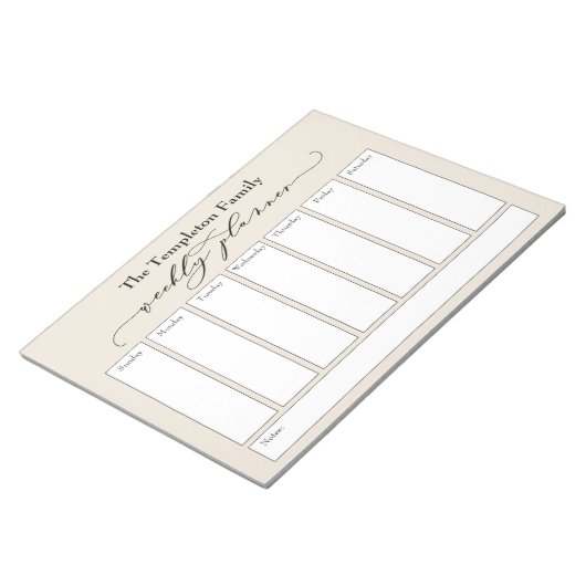 Bloc-note Élégant script Simple Weekly Planner, Cream (Incliné)