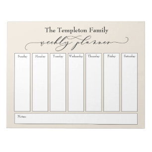Bloc-note Élégant script Simple Weekly Planner, Cream