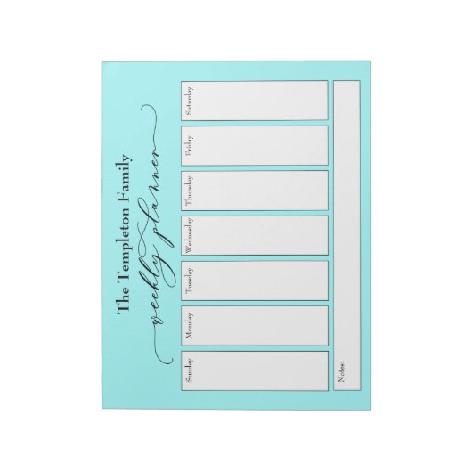 Bloc-note Élégant script Simple Weekly Planner, Light Aqua (Tourné)