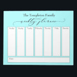 Bloc-note Élégant script Simple Weekly Planner, Light Aqua<br><div class="desc">Ce planificateur hebdomadaire polyvalent a été mis en place avec des éléments très basiques qui peuvent tous être édités... sauf pour l'en-tête. L'expression "planificateur hebdomadaire" a été rendue dans une magnifique police de script de luxe et a été placé, comme un graphique, en haut de la page. Utilisez les champs...</div>
