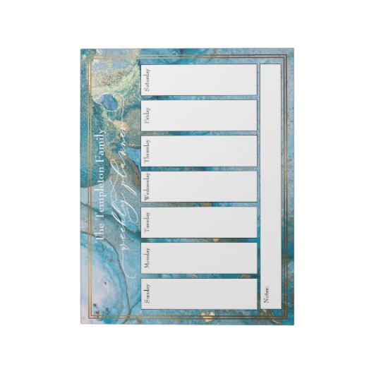 Bloc-note Élégant Script Weekly Planner Turquoise & Gold Art (Tourné)