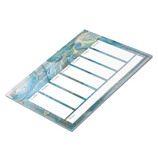 Bloc-note Élégant Script Weekly Planner Turquoise & Gold Art (Incliné)