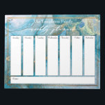 Bloc-note Élégant Script Weekly Planner Turquoise & Gold Art<br><div class="desc">Dans ce design artistique et audacieux, l'expression "planificateur hebdomadaire" a été rendue dans une magnifique police de caractères de script de luxe et a été placée, sous forme de graphique, en haut de la page. Utilisez les champs modèle pour ajouter vos détails selon vos besoins. Derrière tous les éléments, j'ai...</div>