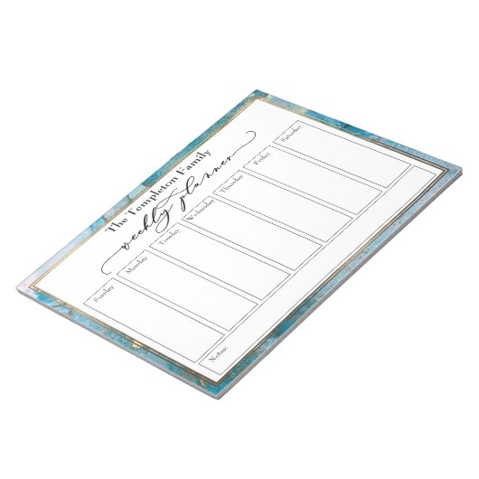 Bloc-note Élégant Script Weekly Planner Turquoise & Gold Art (Incliné)