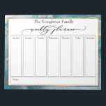 Bloc-note Élégant Script Weekly Planner Turquoise & Gold Art<br><div class="desc">Dans ce design artistique et audacieux, l'expression "planificateur hebdomadaire" a été rendue dans une magnifique police de caractères de script de luxe et a été placée, sous forme de graphique, en haut de la page. Utilisez les champs modèle pour ajouter vos détails selon vos besoins. Derrière tous les éléments, j'ai...</div>