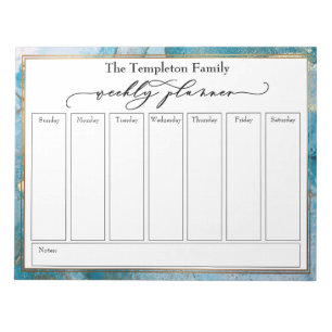 Bloc-note Élégant Script Weekly Planner Turquoise & Gold Art
