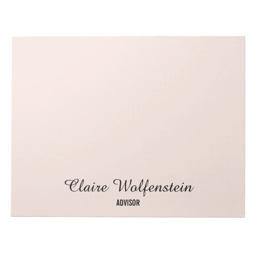 Bloc-note Élégant Simple Rose Pâle Script Personnalisé (Devant)