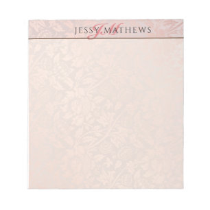 BLOC-NOTE ELEGANT SOFT BLUSH ROSE OR DAMASK NOM & INITIAL