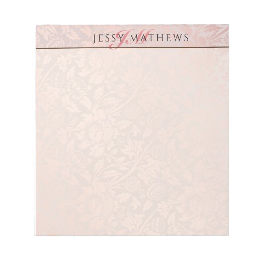 BLOC-NOTE ELEGANT SOFT BLUSH ROSE OR DAMASK|NOM & INITIAL (Devant)