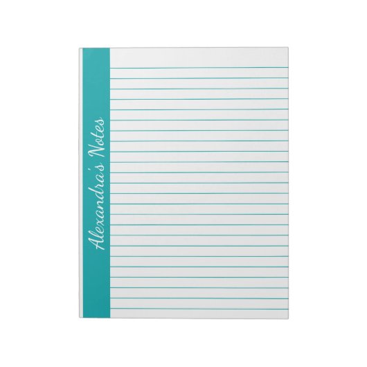 Bloc-note Élégant Turquoise 8,5x11 Lettre Taille gauche Nom  (Tourné)