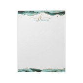 Bloc-note Élégant Turquoise Agate Script Monogramme Initiale (Tourné)