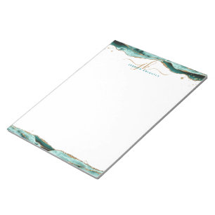 Bloc-note Élégant Turquoise Agate Script Monogramme Initiale