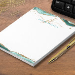 Bloc-note Élégant Turquoise Agate Script Monogramme Initiale<br><div class="desc">Bloc-notes personnalisé et élégant avec initiales de script de calligraphie ou monogramme et nom en or et turquoise avec agate turquoise et accents de bordure de parties scintillant faux or. MODIFICATIONS : Le style, la couleur, la taille et le placement de la police de texte peuvent être modifiés en cliquant...</div>
