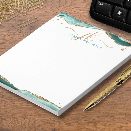 Bloc-note Élégant Turquoise Agate Script Monogramme Initiale