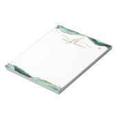 Bloc-note Élégant Turquoise Agate Script Monogramme Initiale (Tourné)
