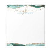 Bloc-note Élégant Turquoise Agate Script Monogramme Initiale (Devant)