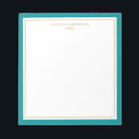 Bloc-note Elégant Turquoise Gold Personnalisé<br><div class="desc">Ce bloc-notes est doté d'une bordure turquoise épaisse et minimaliste et d'une fine bordure dorée. Personnalisez-le avec votre nom ou nom de société.</div>
