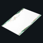 Bloc-note Élégant vert Agate Script Monogramme Initiales<br><div class="desc">Bloc-notes personnalisé et élégant avec initiales de script de calligraphie ou monogramme et nom en vert et or avec agate vert et accents de bordure de parties scintillant faux or. MODIFICATIONS : Le style, la couleur, la taille et le placement de la police de texte peuvent être modifiés en cliquant...</div>