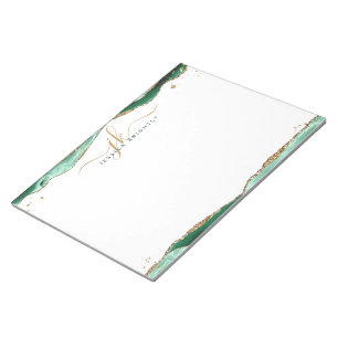 Bloc-note Élégant vert Agate Script Monogramme Initiales