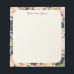 Bloc-note Elégant Vintage Navy Floral Nom personnalisé<br><div class="desc">Un élégant bloc-notes personnalisé avec un motif floral boho vintage élégant en bleu marine.</div>